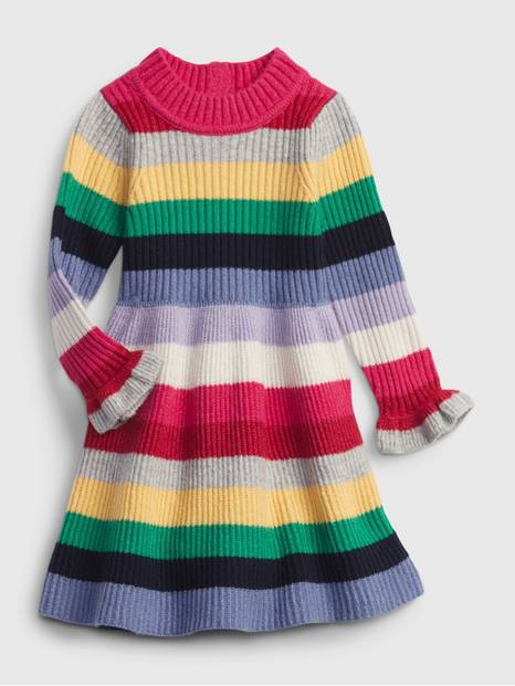Baby Mockneck Ribbed-Knit Stripe Sweater Dress