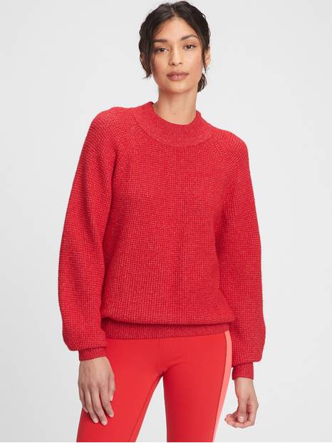 Waffle-Knit Mockneck Sweater