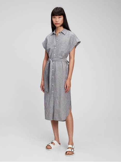 Linen-Cotton Midi Shirtdress