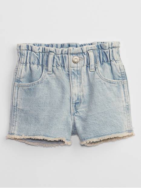 Toddler High Rise Paperbag Mom Jean Shorts with Washwell