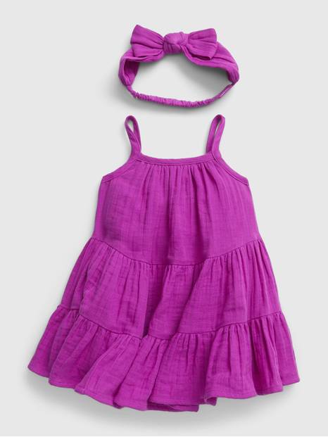 طقم فستان بحمالات وطبقات للأطفال الرضع