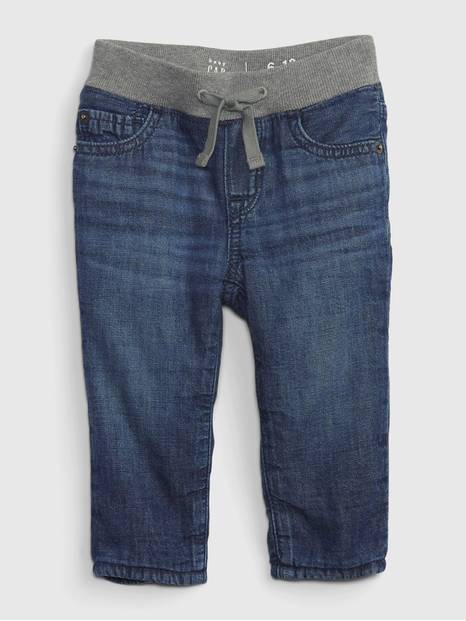 Baby Lined Knit-Denim Straight Jeans with Washwell  
