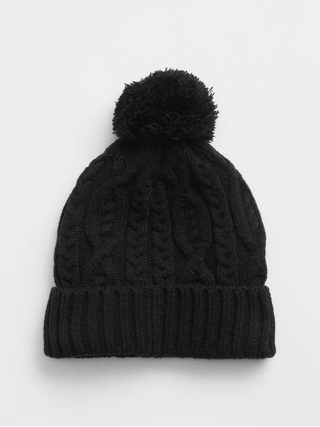 Kids Cable-Knit Poof Beanie