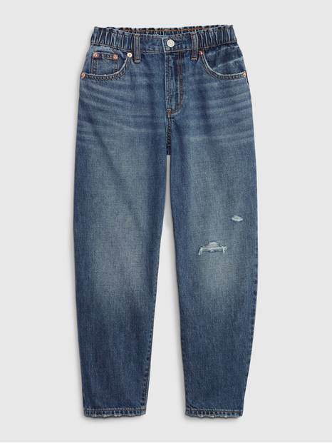 Kids High Rise Barrel Jeans with Washwell