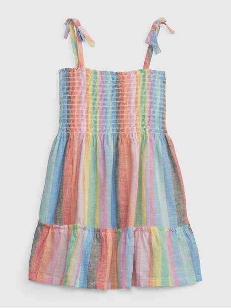 Toddler Linen-Cotton Stripe Tiered Dress