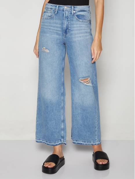 High Rise Destructed Wide-Leg Jeans with Washwell