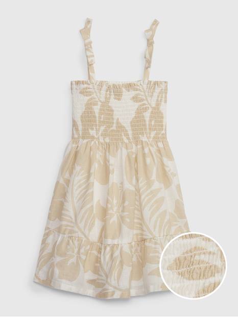 Toddler Linen-Cotton Smocked Floral Dress