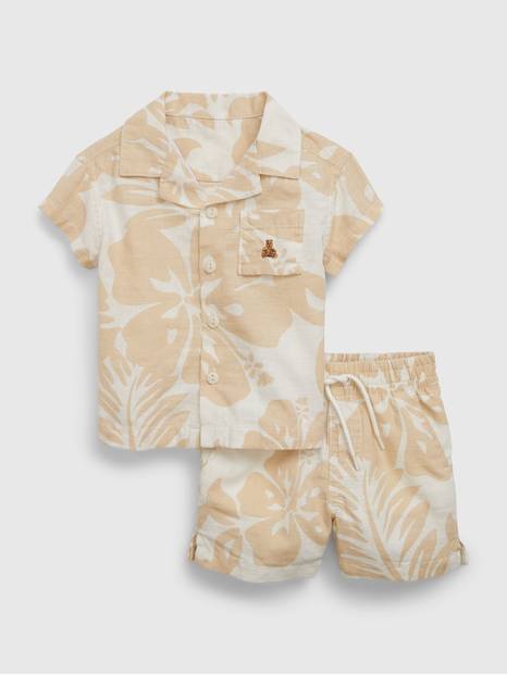Baby Linen-Cotton Hibiscus Outfit Set