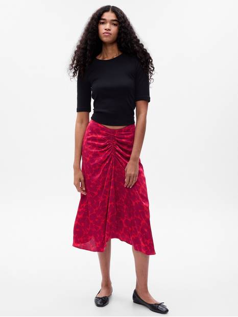 Ruched Floral Midi Skirt