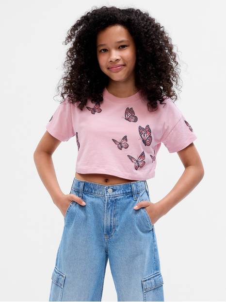 Kids 100% Organic Cotton Cropped Graphic T-Shirt